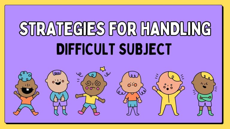 Illustration showing top strategies for tackling difficult subjects, including tutoring, study planning, group learning, and online resources