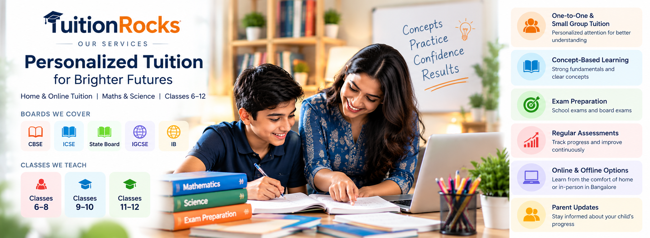 Personalized home and online tuition services for Maths and Science students